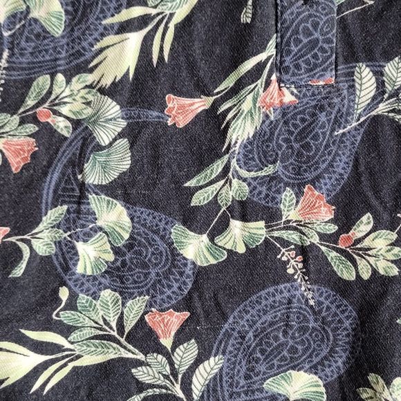 Ulla Popken Navy Floral Paisley Print Roll-Tab Sleeve Viscose Popover Blouse - Picture 8 of 14